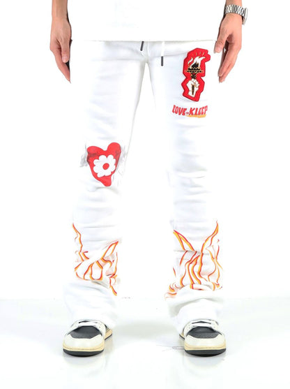 FROST Heavy weight brushed graphic skinny flare stacked pants