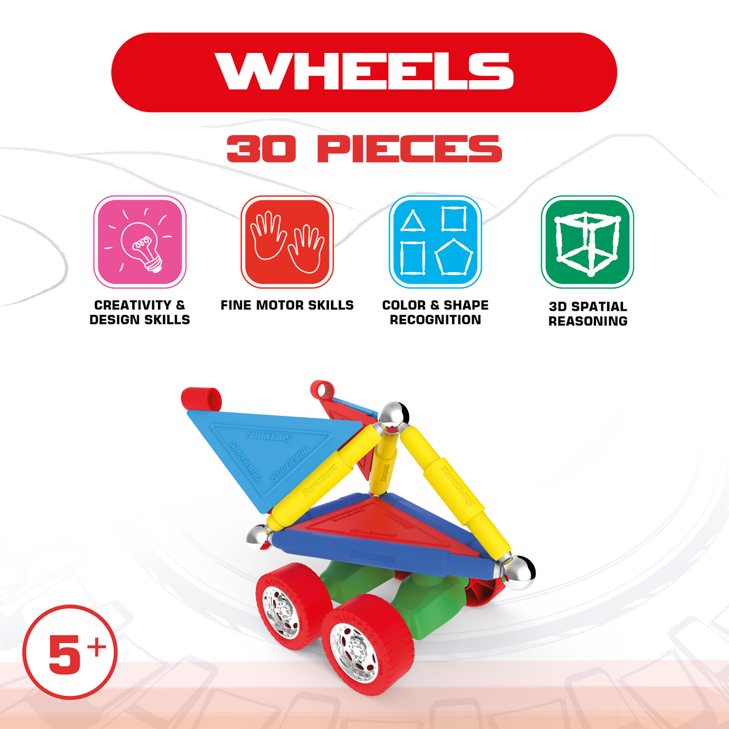 Tinamiri Supermag - Wheels 30 - Magnetic Building Set, Educational construction fun, 30 piece set, Magnet Toys, 0653