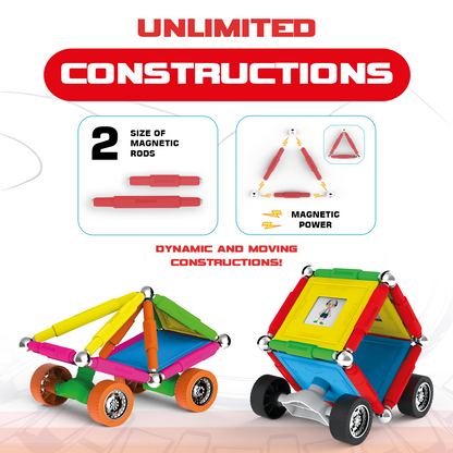 Tinamiri Supermag - Wheels 55 - Magnetic Building Set, Educational construction fun, 55 piece set, Magnet Toys, 0661