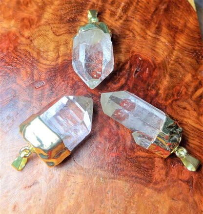 Quartz Crystal Point Pendant (Gold Plated) Raw Gemstone Necklace Jewelry Charm Supply