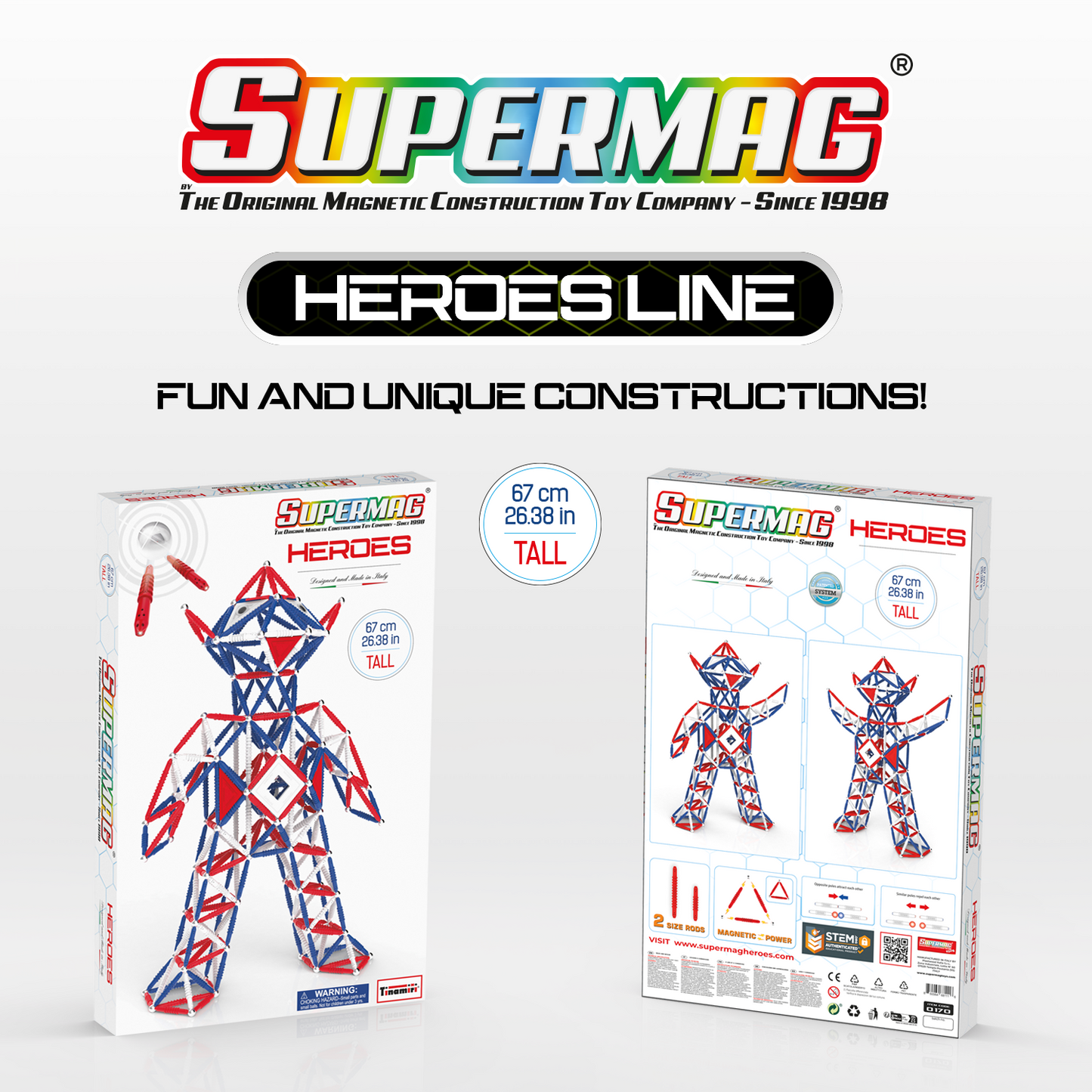 Tinamiri Supermag - Heroes Baby 460 - Magnetic Building Set, Educational construction fun, 460 piece set, Magnet Toys, 0170