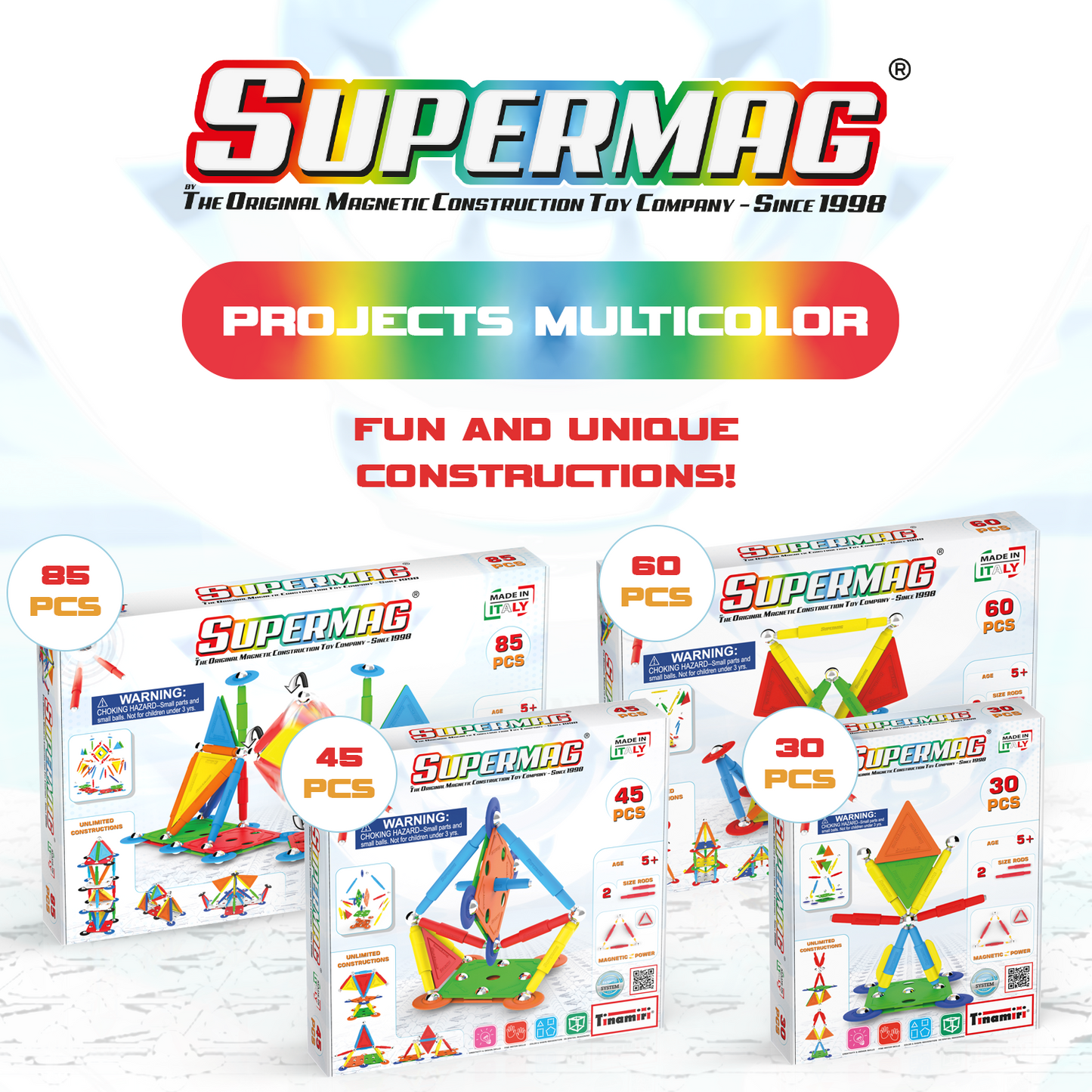 Tinamiri Supermag - Multicolor 30 - Magnetic Building Set, Educational construction fun, 30 piece set, Magnet Toys, 0650