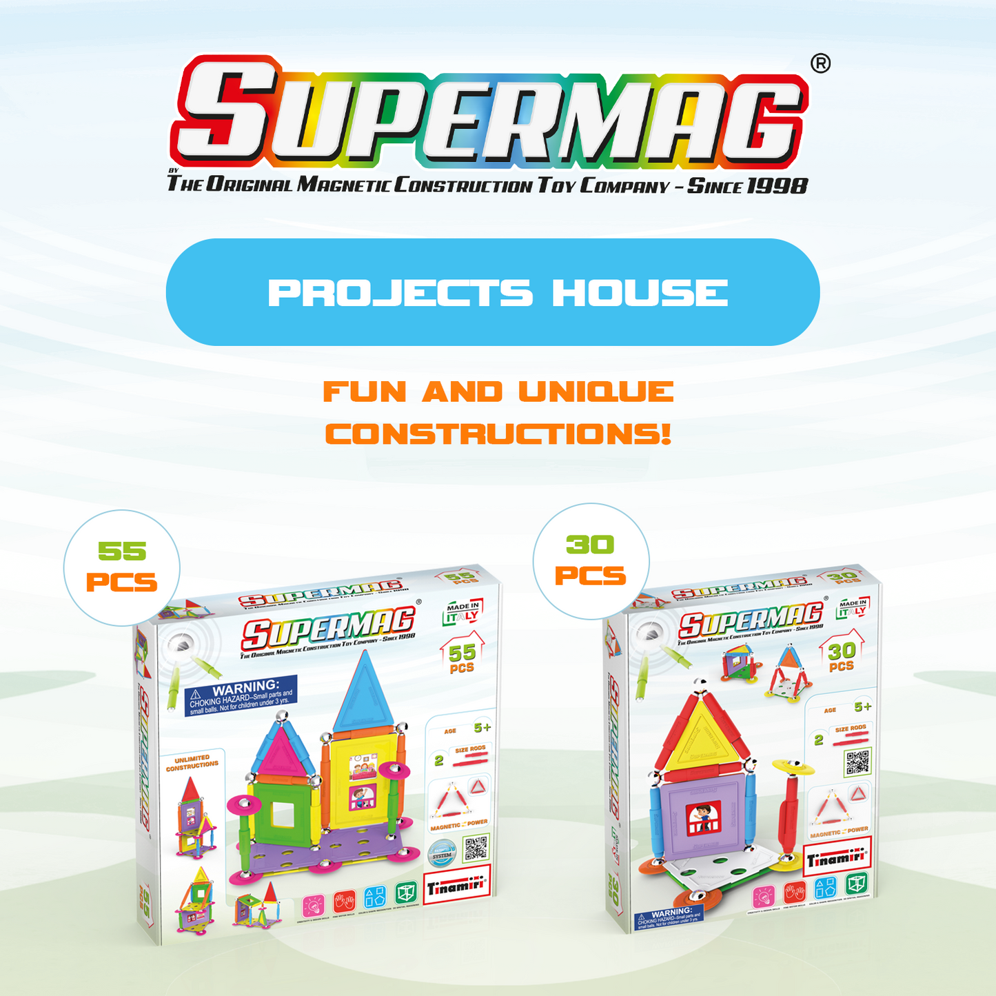 Tinamiri Supermag - House 30 - Magnetic Building Set, Educational construction fun, 30 piece set, Magnet Toys, 0662