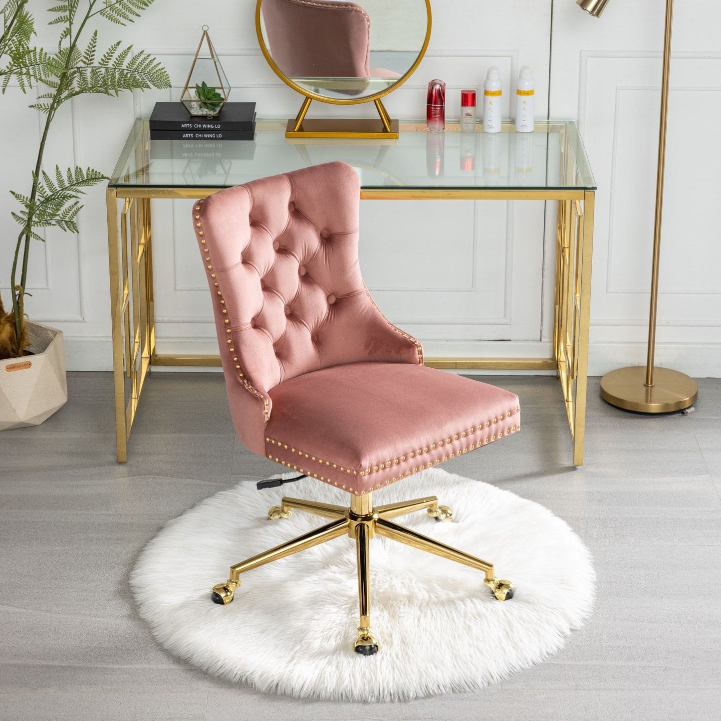 Velvet Upholstered Tufted Button  Office Chair