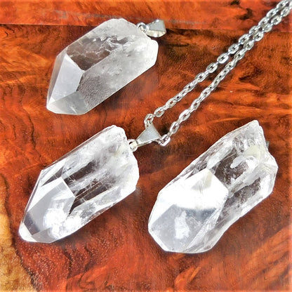 Raw Quartz Crystal Pendant Point Pendant Silver Necklace Charm Gemstone