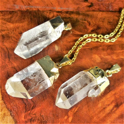 Quartz Crystal Point Pendants (5 pcs)(Gold Plated) Jewelry Wholesale Lot Necklace Charm Supply