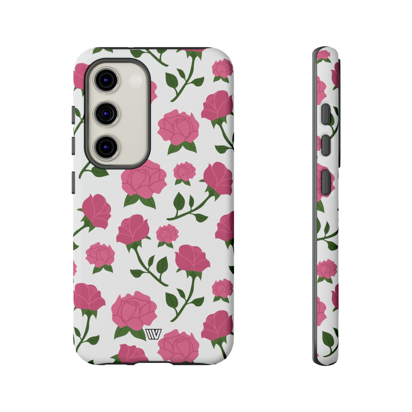 PINK ROSES ON WHITE | Tough Phone Case