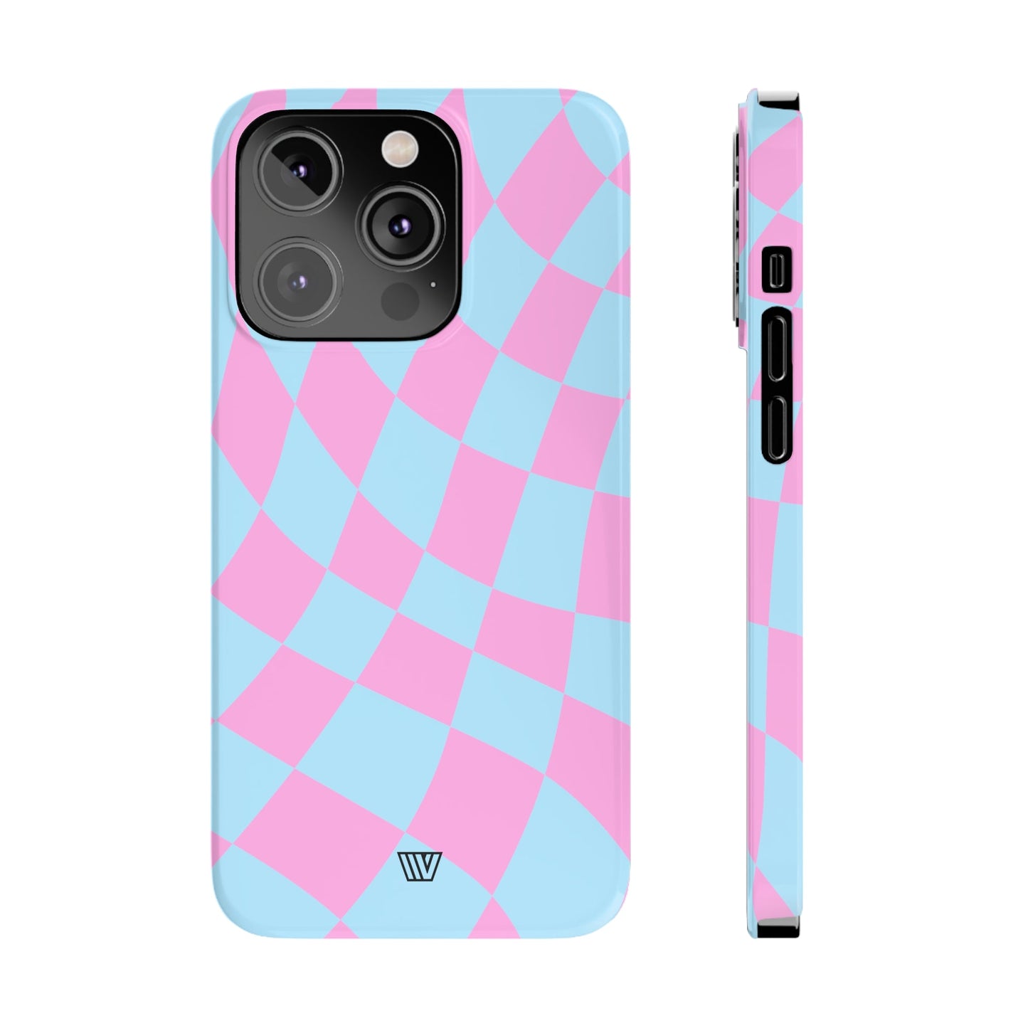 BLUE PINK CURVY CHECKERBOARD | Slim iPhone Case