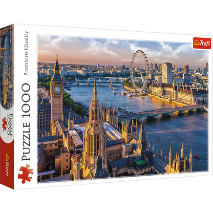 1000 Piece Jigsaw Puzzles, London, London England Puzzle, Big Ben and River Thames Puzzle, London Aerial View,  Adult Puzzles, Trefl 10404