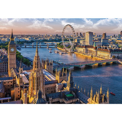 1000 Piece Jigsaw Puzzles, London, London England Puzzle, Big Ben and River Thames Puzzle, London Aerial View,  Adult Puzzles, Trefl 10404