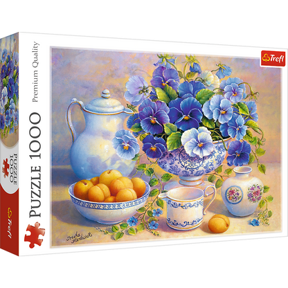 1000 Piece Jigsaw Puzzles, The Blue Bouquet, Still Life Puzzle, Flower Puzzle with Pansies, Adult Puzzles, Trefl 10466