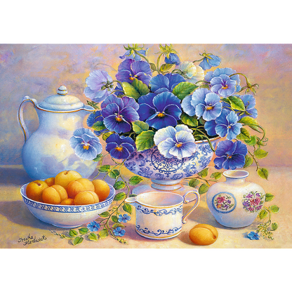 1000 Piece Jigsaw Puzzles, The Blue Bouquet, Still Life Puzzle, Flower Puzzle with Pansies, Adult Puzzles, Trefl 10466