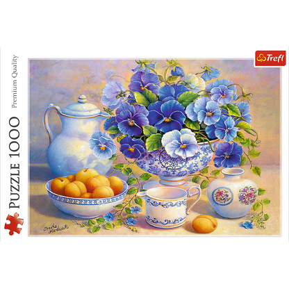 1000 Piece Jigsaw Puzzles, The Blue Bouquet, Still Life Puzzle, Flower Puzzle with Pansies, Adult Puzzles, Trefl 10466