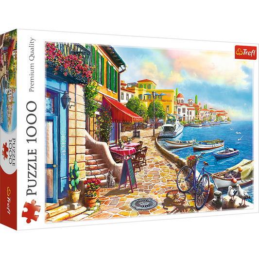 1000 Piece Jigsaw Puzzles, Sunny Embankment, Coastal City, Ocean, Adult Puzzles, Trefl 10527