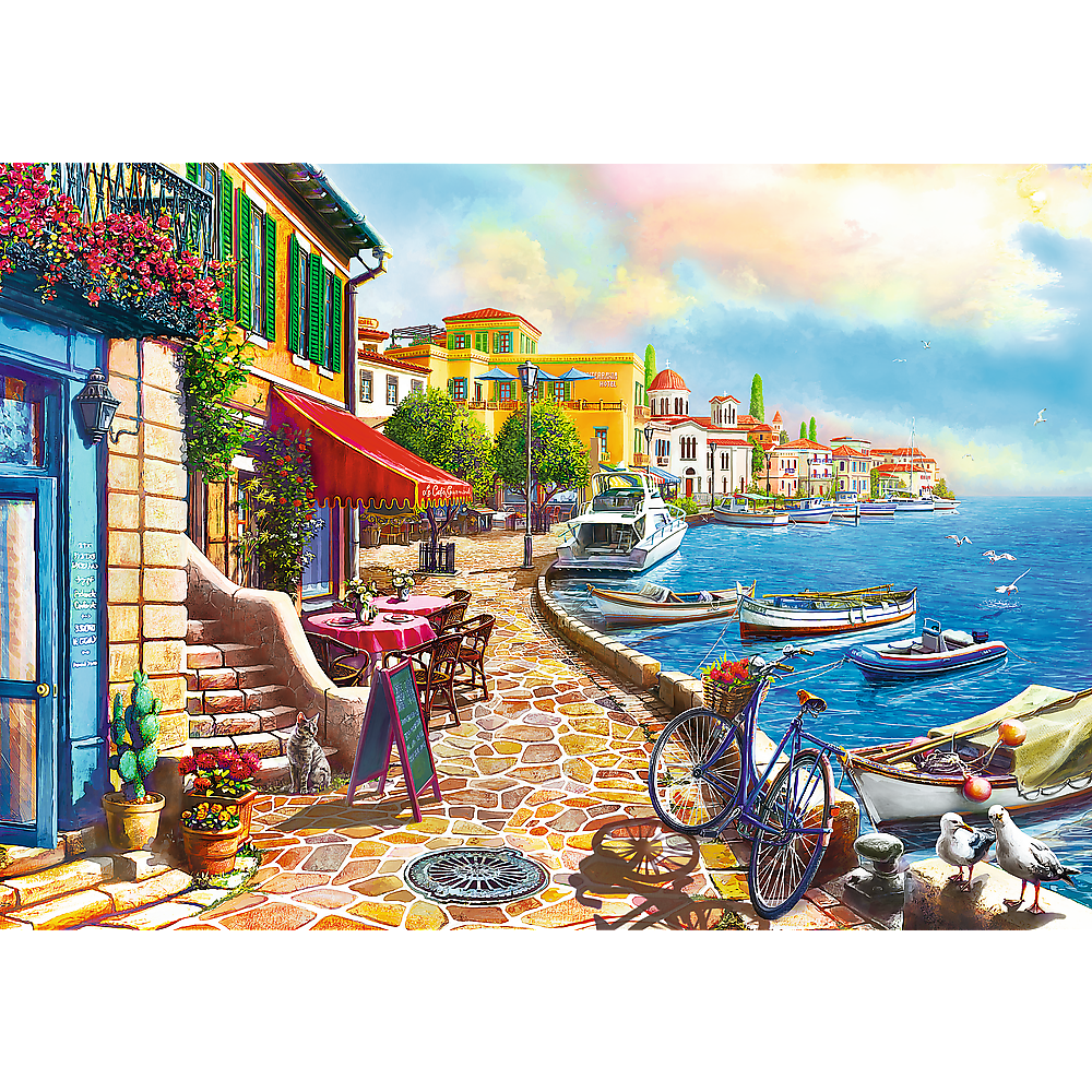 1000 Piece Jigsaw Puzzles, Sunny Embankment, Coastal City, Ocean, Adult Puzzles, Trefl 10527