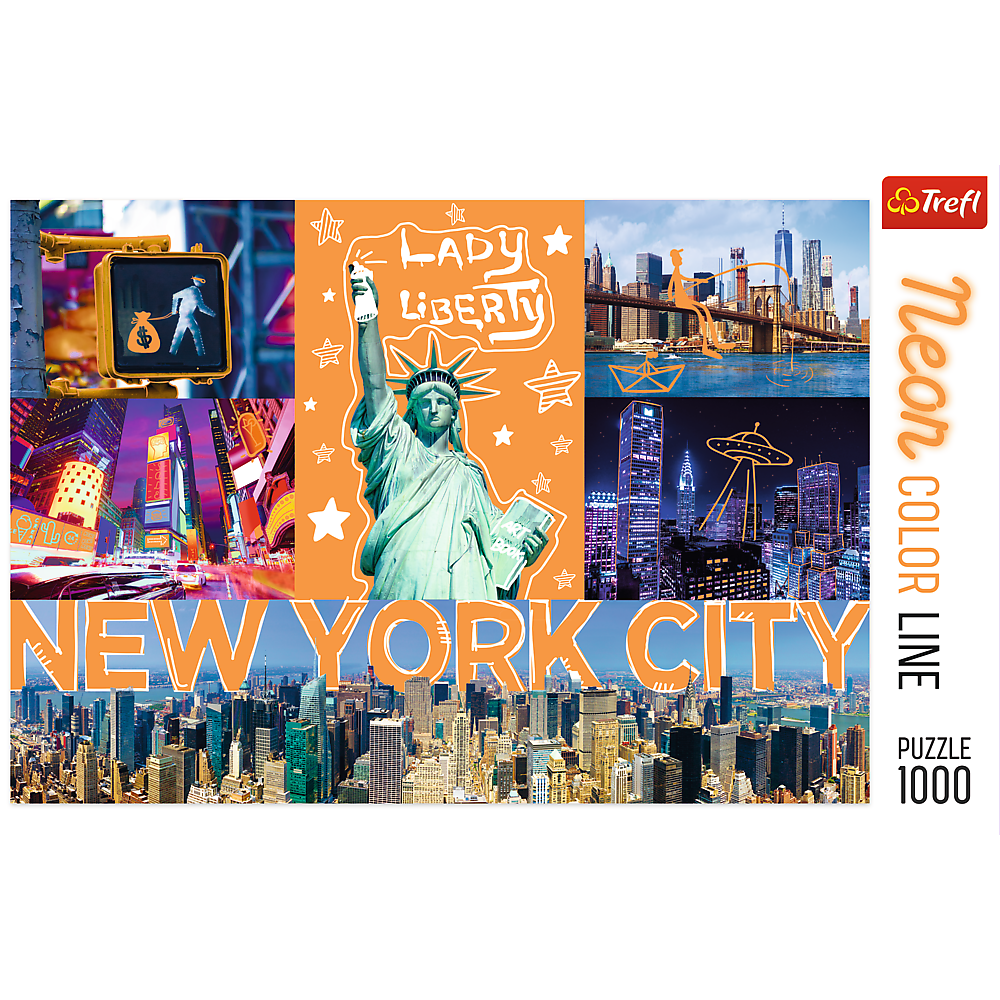 1000 Piece Jigsaw Puzzles, New York City Art, Puzzle of NYC with Neon, Puzzles of the USA, Adult Puzzles, Trefl 10579