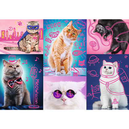 1000 Piece Jigsaw Puzzles, Super Cats, Neon Line, Adult Puzzles, Trefl 10581