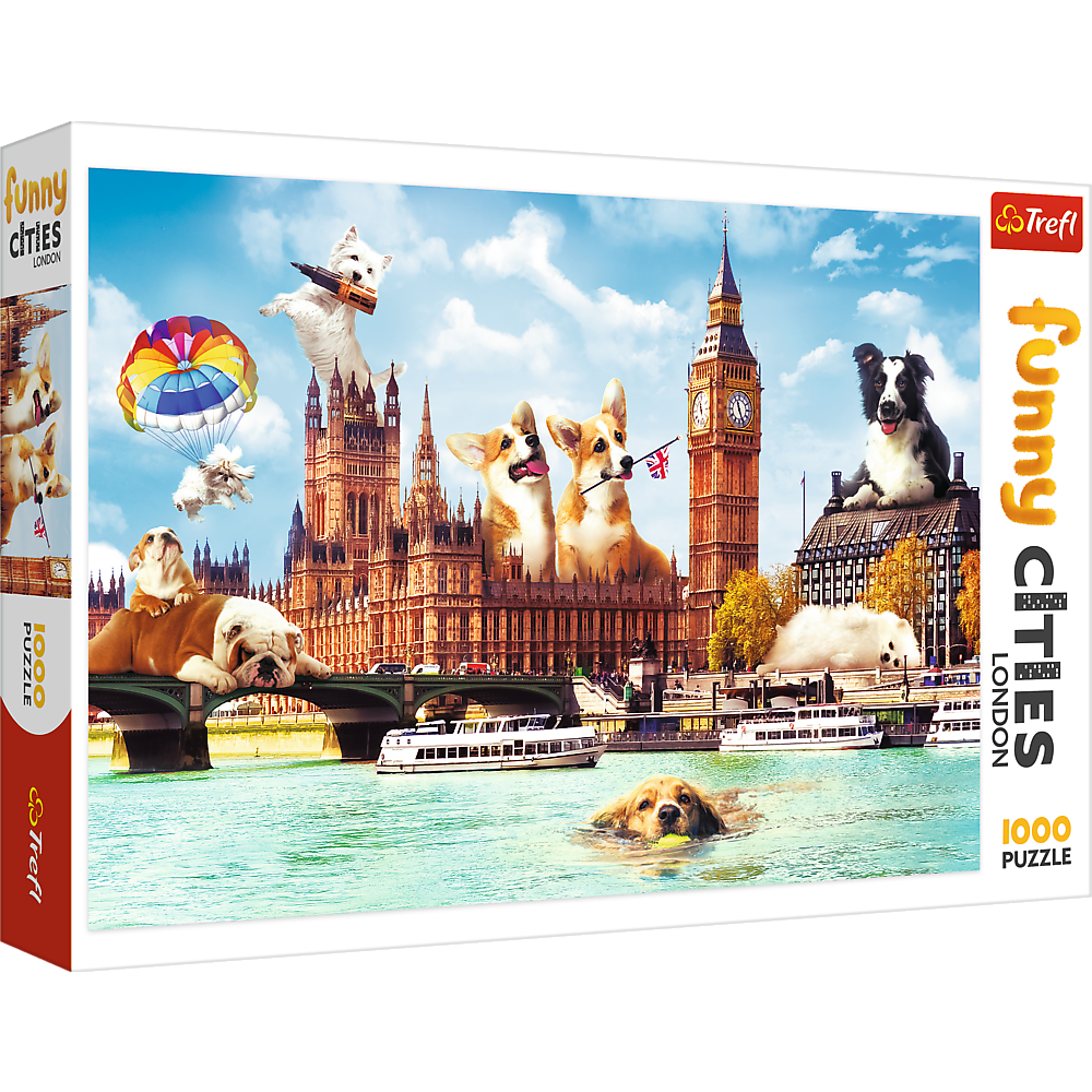 1000 Piece Jigsaw Puzzles, Dogs in London, Puzzle of Dogs, Corgi, Bulldog, Westie, Adult Puzzles, Trefl 10596