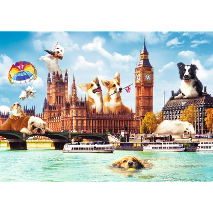 1000 Piece Jigsaw Puzzles, Dogs in London, Puzzle of Dogs, Corgi, Bulldog, Westie, Adult Puzzles, Trefl 10596