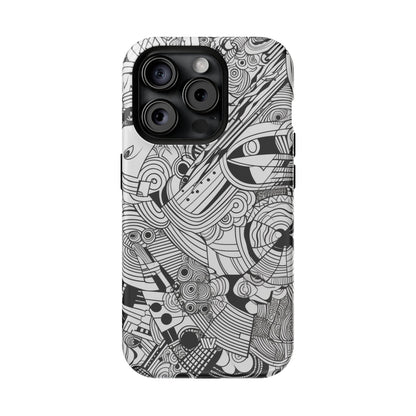 B&W ABSTRACT DOODLE | MagSafe Tough iPhone Case