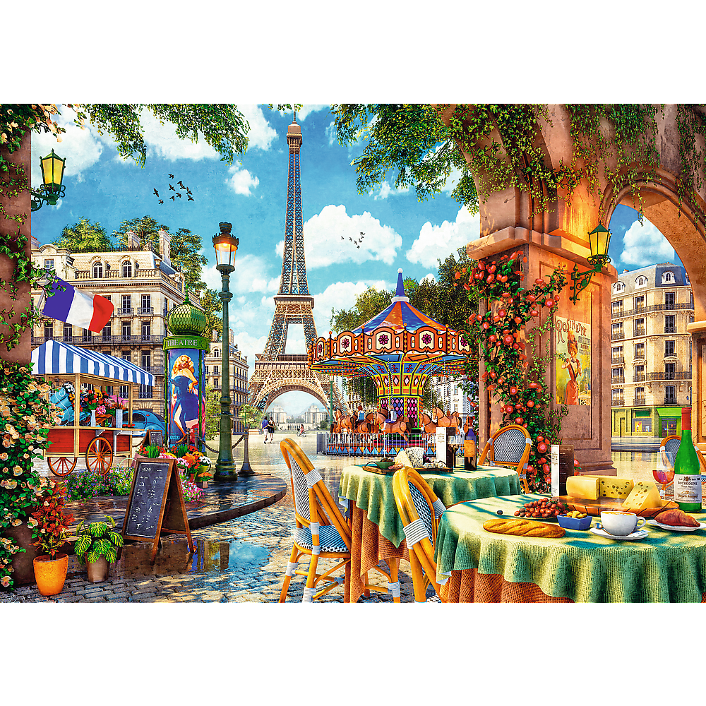 1000 Piece Jigsaw Puzzles, Parisian Morning, Puzzle of Paris France, Colorful Eiffel Tower and Café Puzzle, Adult Puzzles, Trefl 10622