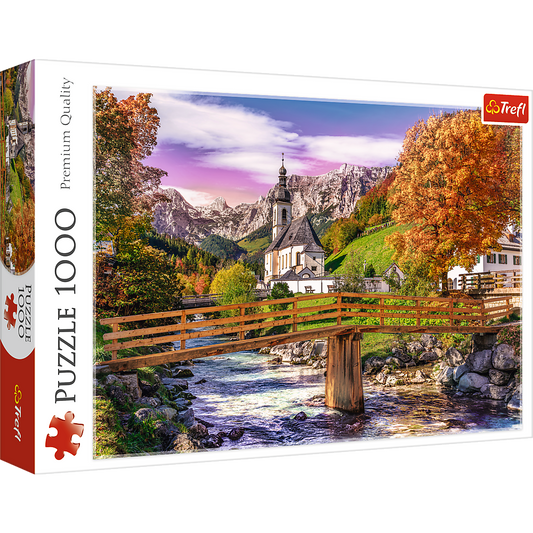 1000 Piece Jigsaw Puzzles, Bavaria in Autumn, German Landscape Puzzle with the Alps, Village and River, Adult Puzzles, Trefl 10623