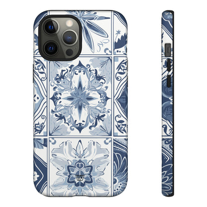 BLUE WHITE TILE | Tough Phone Case