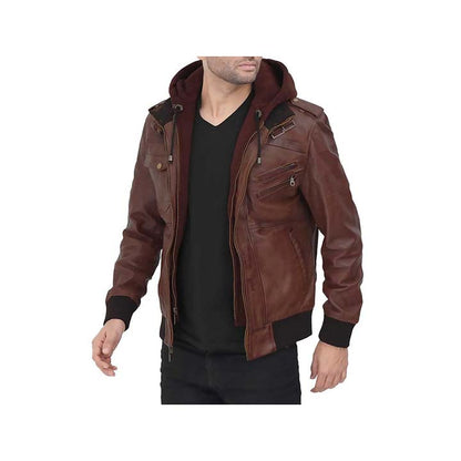 Guerrilla Hooded Bomber Leather Jacket