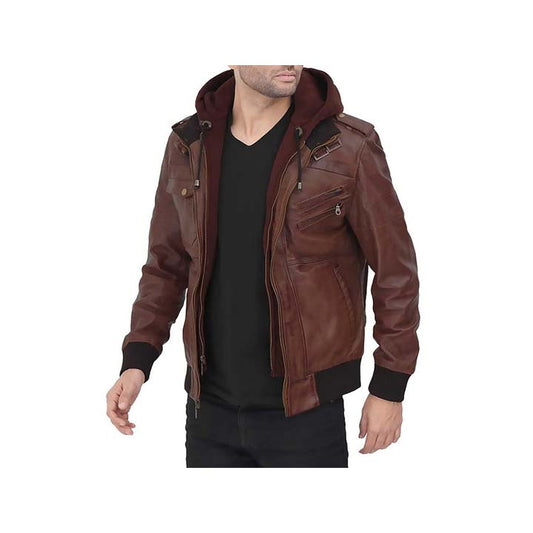 Guerrilla Hooded Bomber Leather Jacket