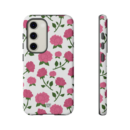 PINK ROSES ON WHITE | Tough Phone Case