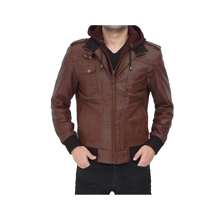 Guerrilla Hooded Bomber Leather Jacket