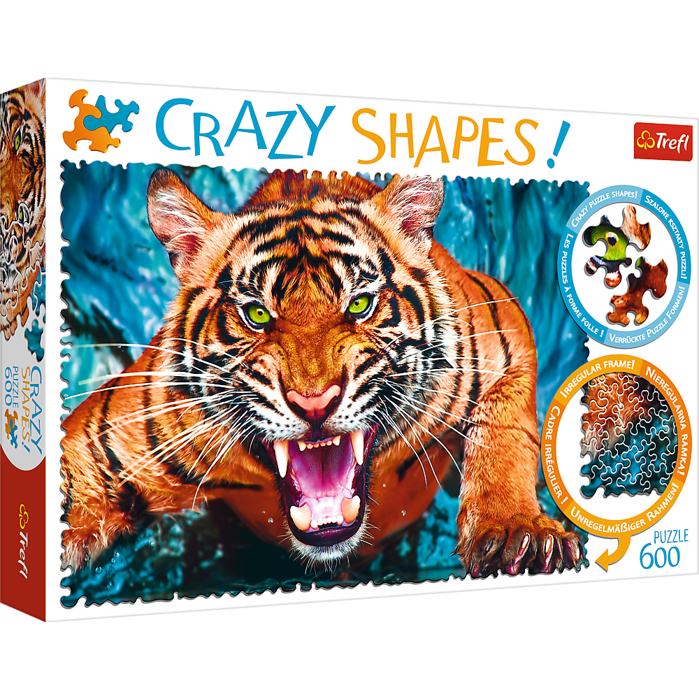 Crazy Shape 600 Piece Jigsaw Puzzles, Facing a Tiger, Animal Puzzle with Tiger, Adult Puzzles, Trefl 11110