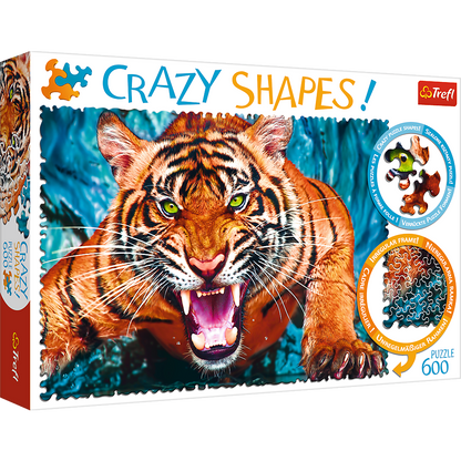 Crazy Shape 600 Piece Jigsaw Puzzles, Facing a Tiger, Animal Puzzle with Tiger, Adult Puzzles, Trefl 11110