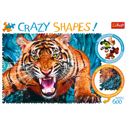 Crazy Shape 600 Piece Jigsaw Puzzles, Facing a Tiger, Animal Puzzle with Tiger, Adult Puzzles, Trefl 11110