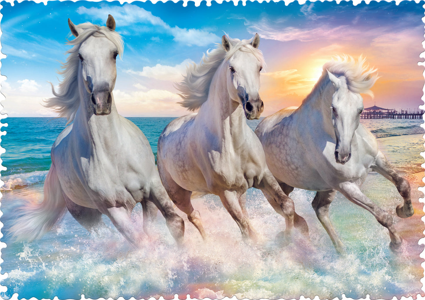 Crazy Shape 600 Piece Jigsaw Puzzles, Horses Gallop Among The Waves, Stallions, Beach, Adult Puzzles, Trefl 11111