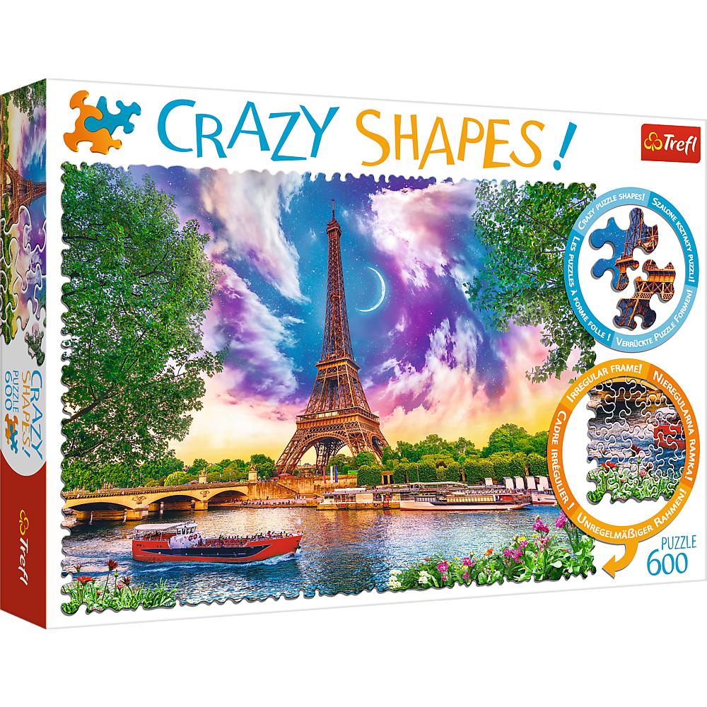 Crazy Shape 600 Piece Jigsaw Puzzles, Sky Over Paris, Puzzle of France, Eiffel Tower and French Cityscape, Adult Puzzles, Trefl 11115