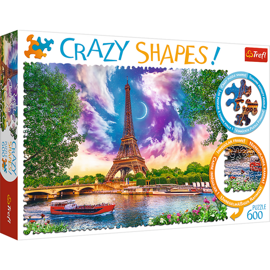 Crazy Shape 600 Piece Jigsaw Puzzles, Sky Over Paris, Puzzle of France, Eiffel Tower and French Cityscape, Adult Puzzles, Trefl 11115