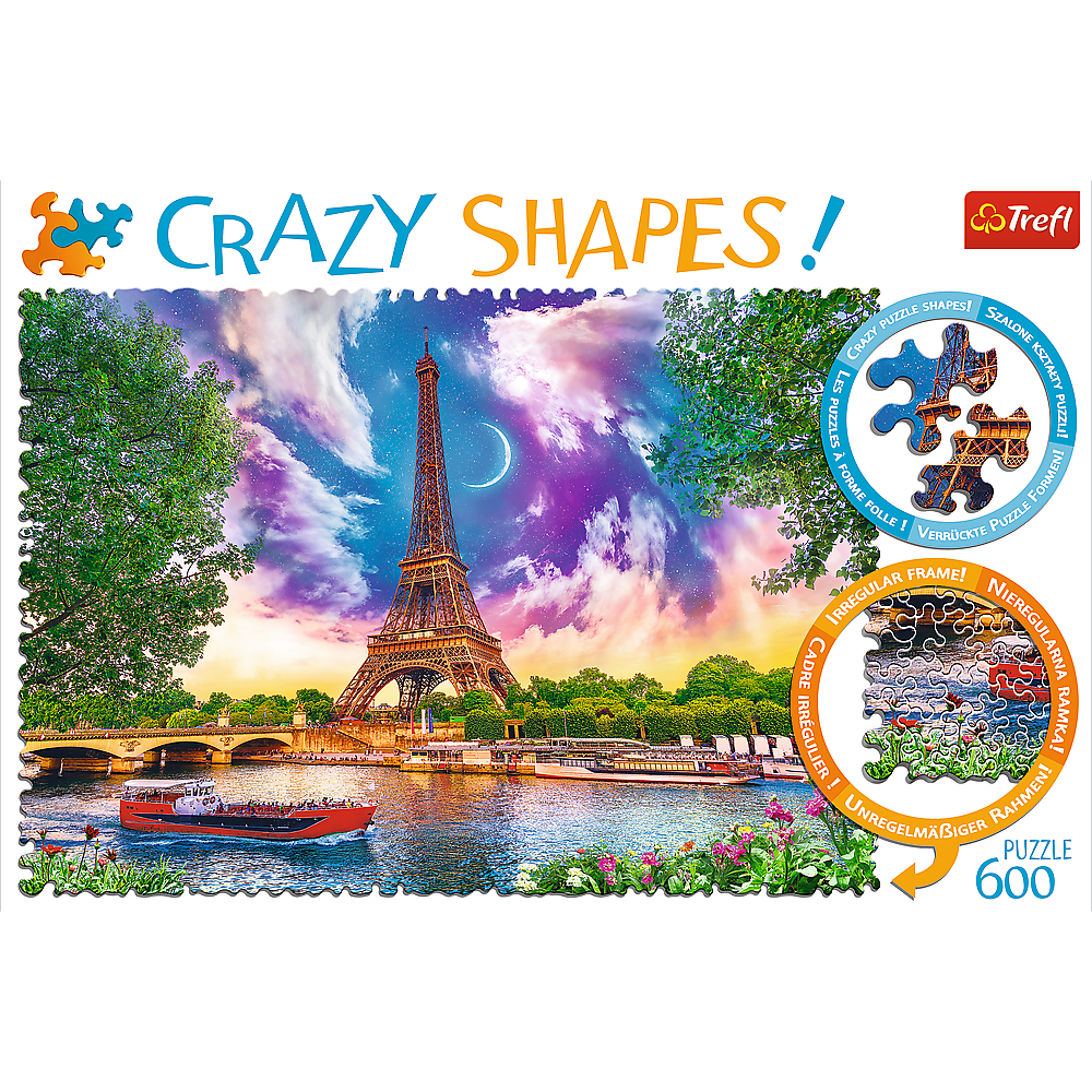 Crazy Shape 600 Piece Jigsaw Puzzles, Sky Over Paris, Puzzle of France, Eiffel Tower and French Cityscape, Adult Puzzles, Trefl 11115