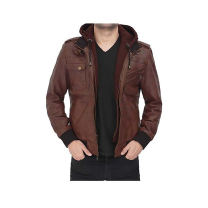 Guerrilla Hooded Bomber Leather Jacket