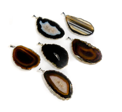 Agate Slice Necklace Pendant (Black)(Silver Edges) Natural Geode Slice Jewelry