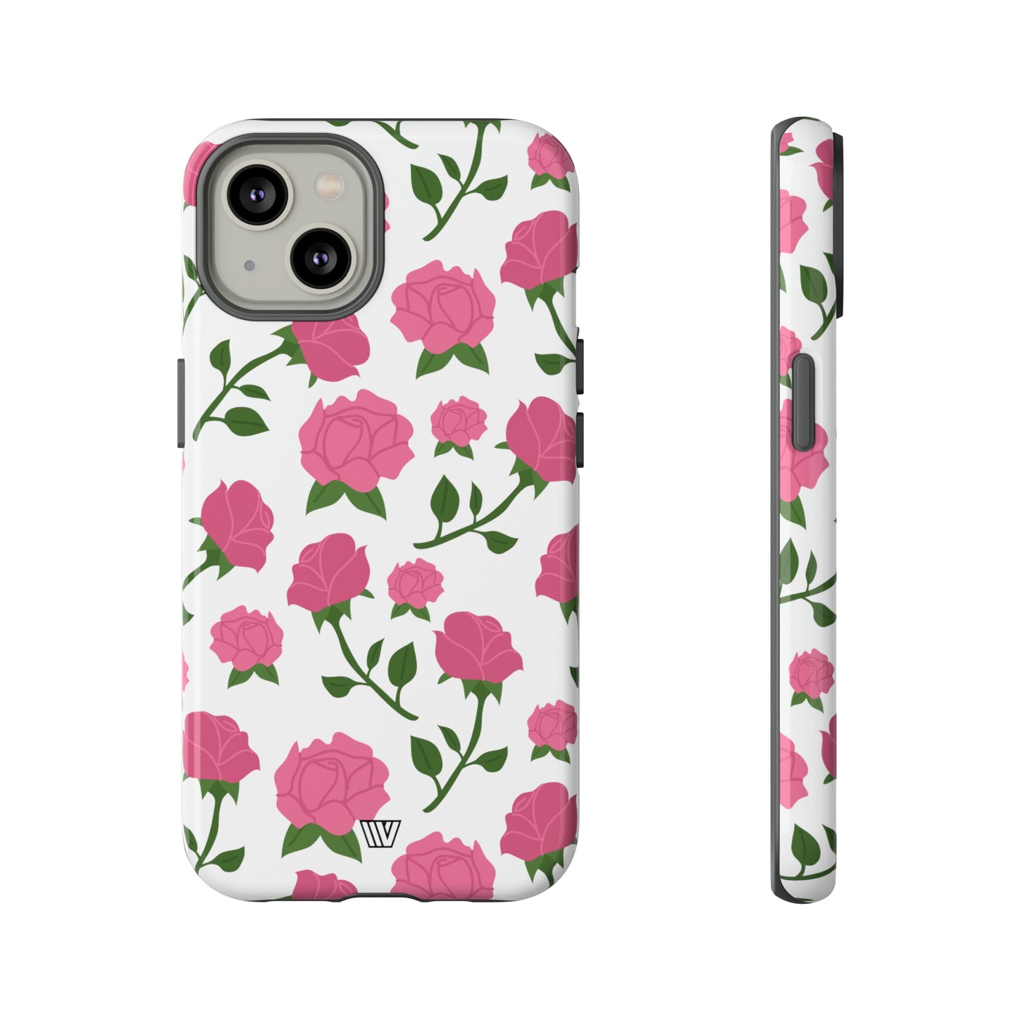 PINK ROSES ON WHITE | Tough Phone Case