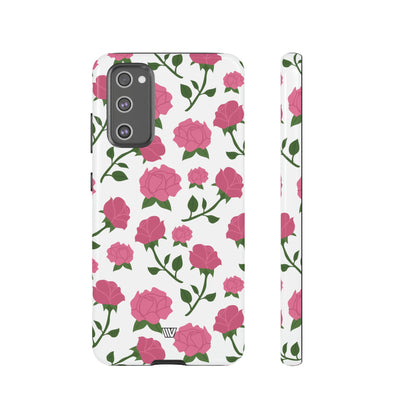 PINK ROSES ON WHITE | Tough Phone Case