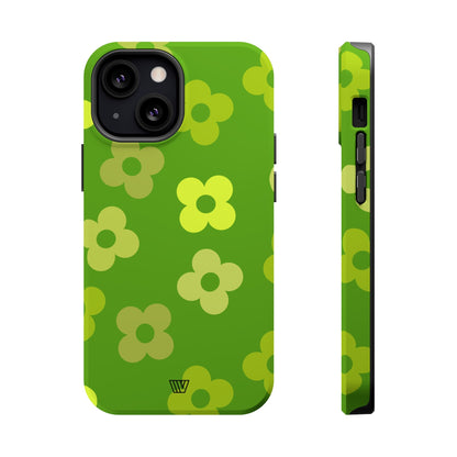 GREEN RETRO FLOWERS | MagSafe Tough iPhone Case