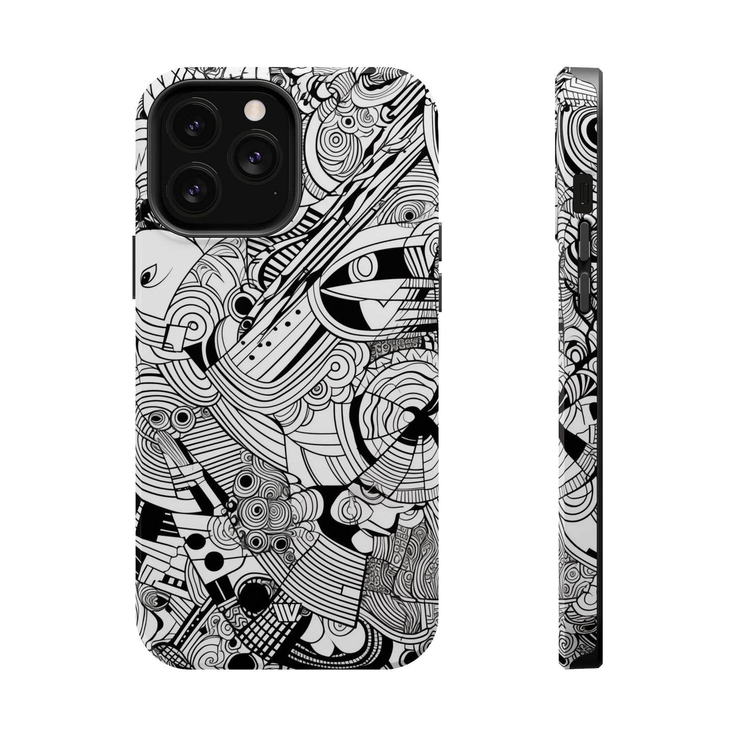 B&W ABSTRACT DOODLE | MagSafe Tough iPhone Case