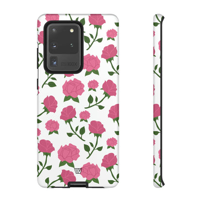 PINK ROSES ON WHITE | Tough Phone Case