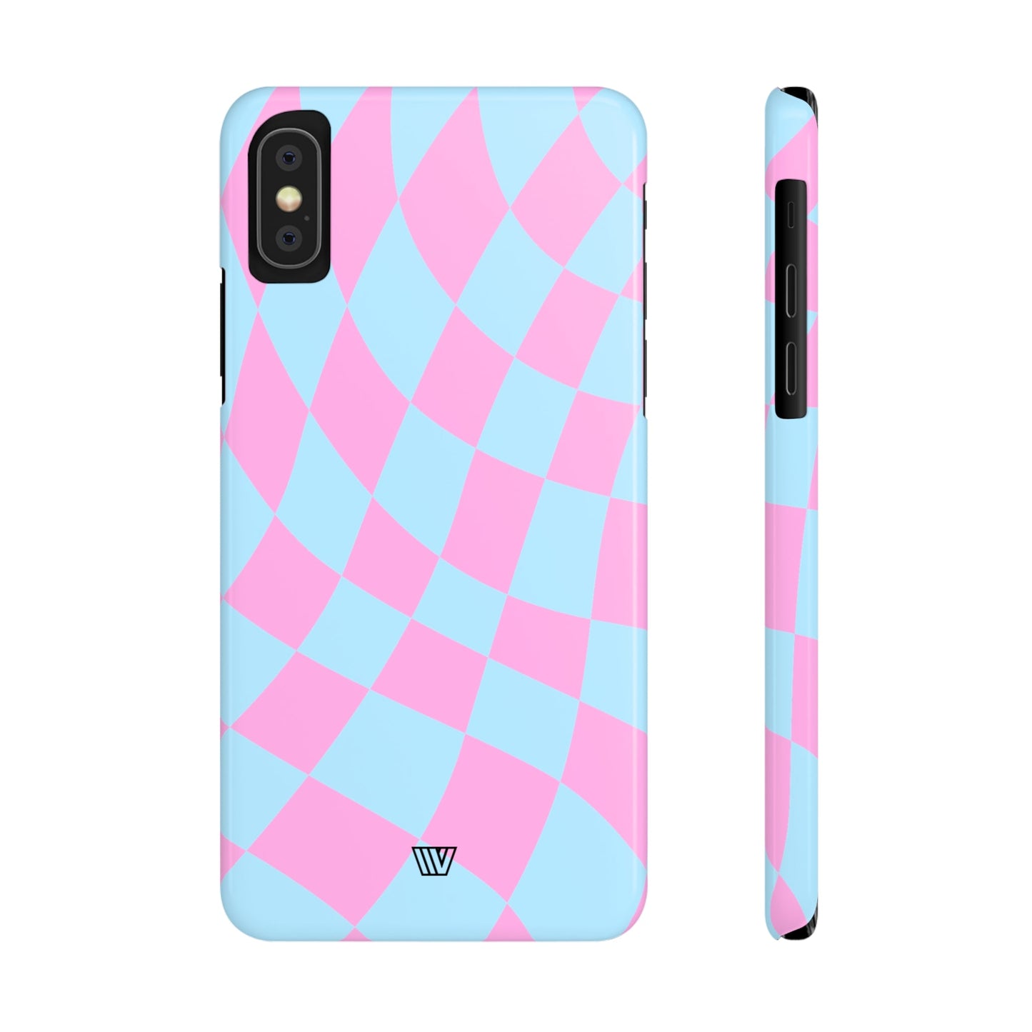 BLUE PINK CURVY CHECKERBOARD | Slim iPhone Case