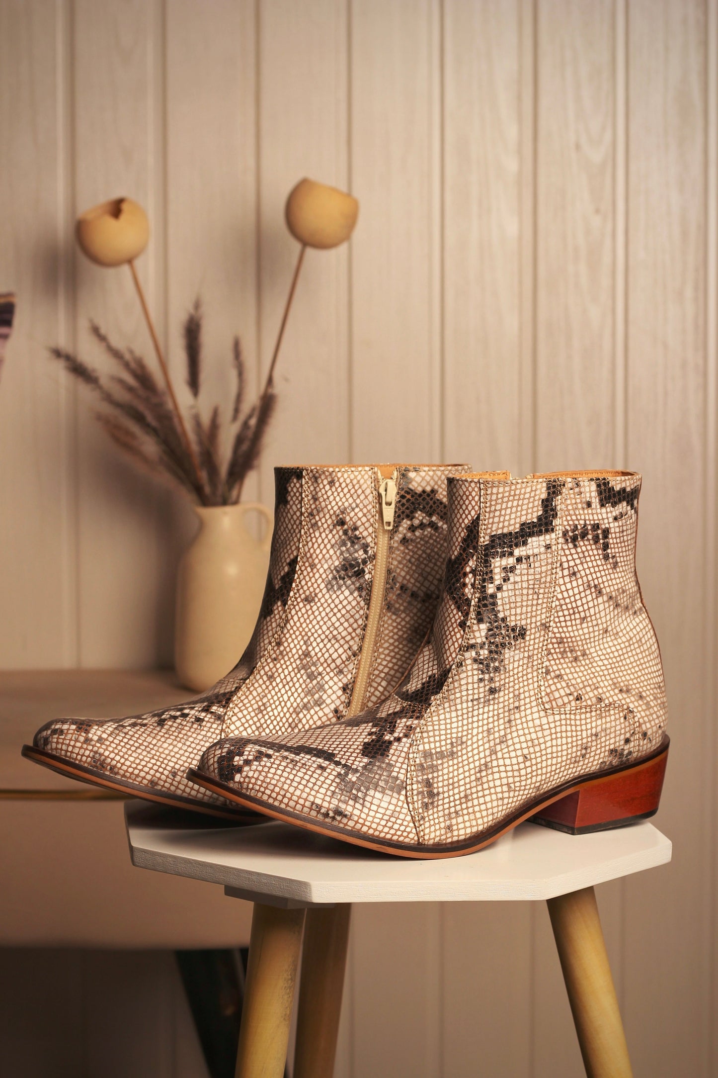 Jazzy Jackman Leather Print Ankle Length Boots