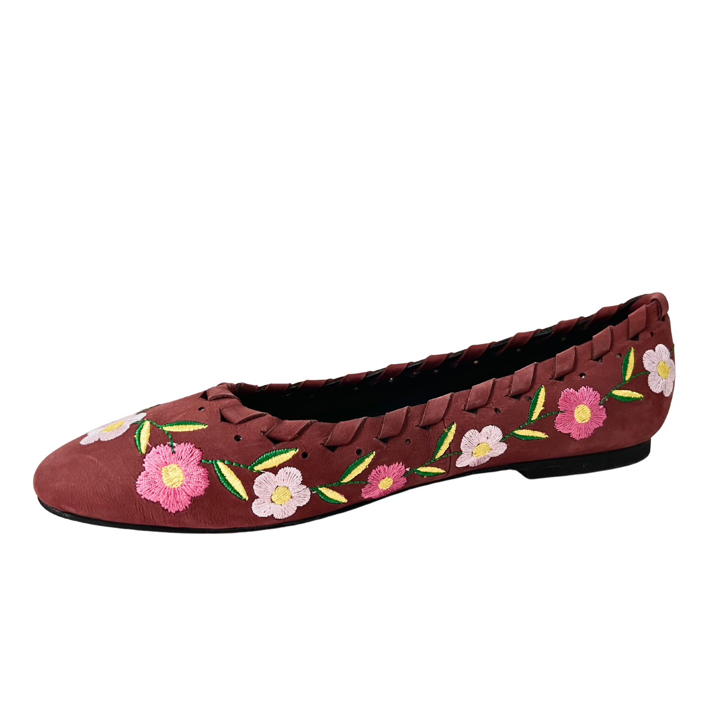 June Wine leather Flower embroidered Ballerina