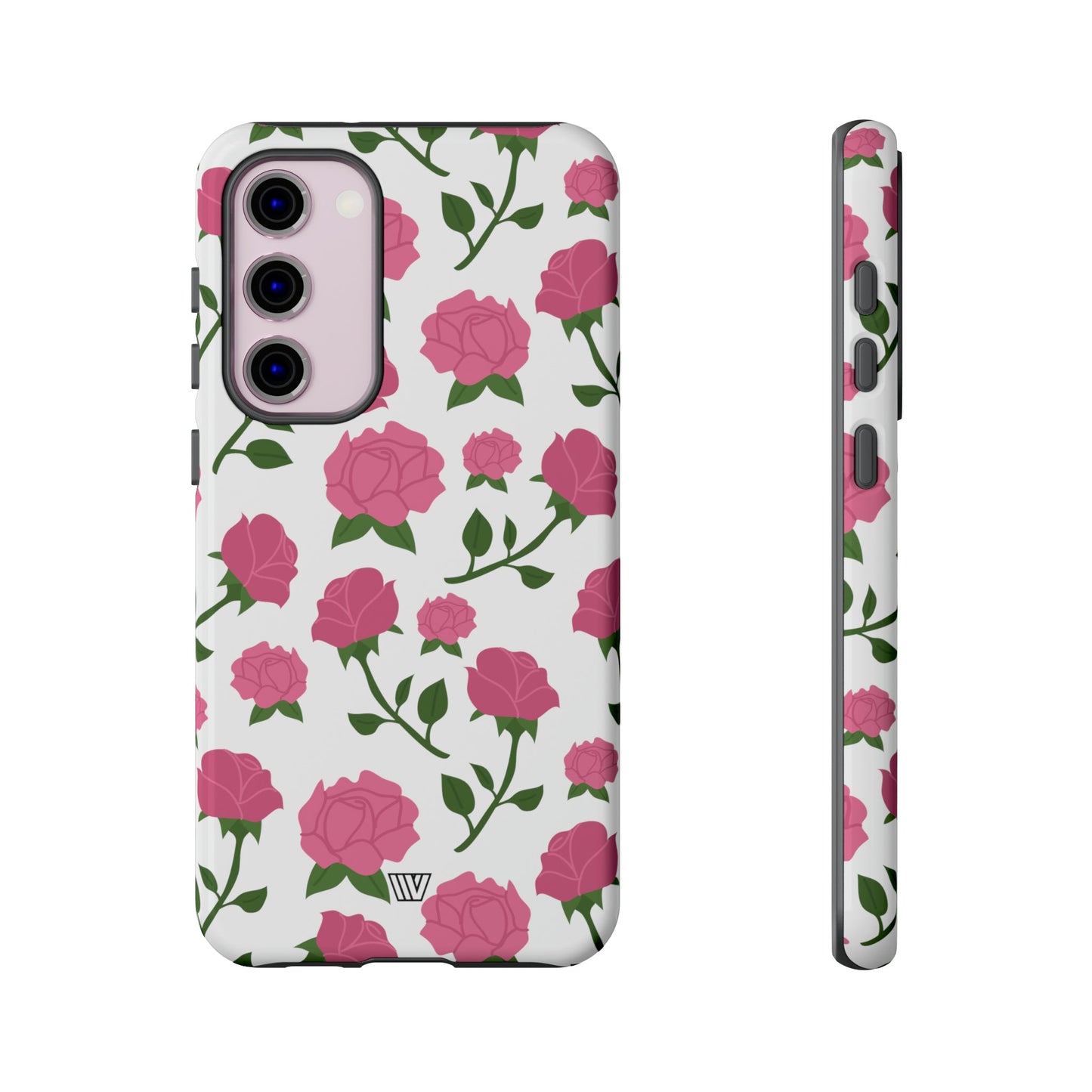 PINK ROSES ON WHITE | Tough Phone Case