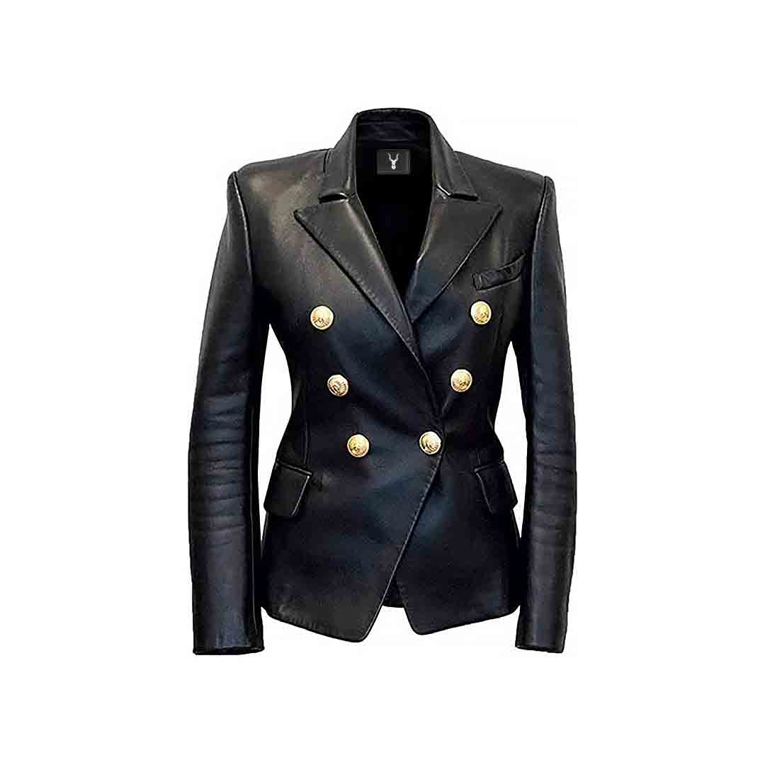 Women's Double Breasted Button Closure Style Genuine Blazer Jacket